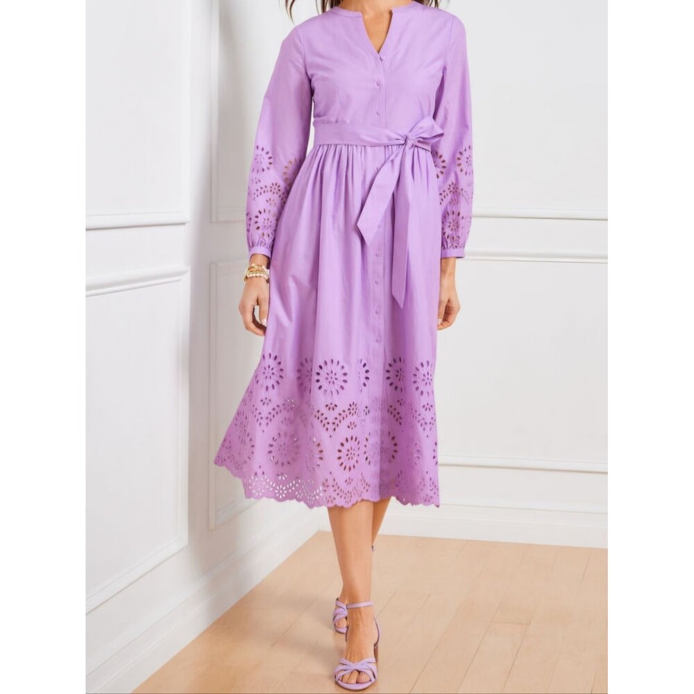 NWT Talbots Placed Eyelet Fit & Flare Midi Shirtdress Wisteria Lavender Women 2